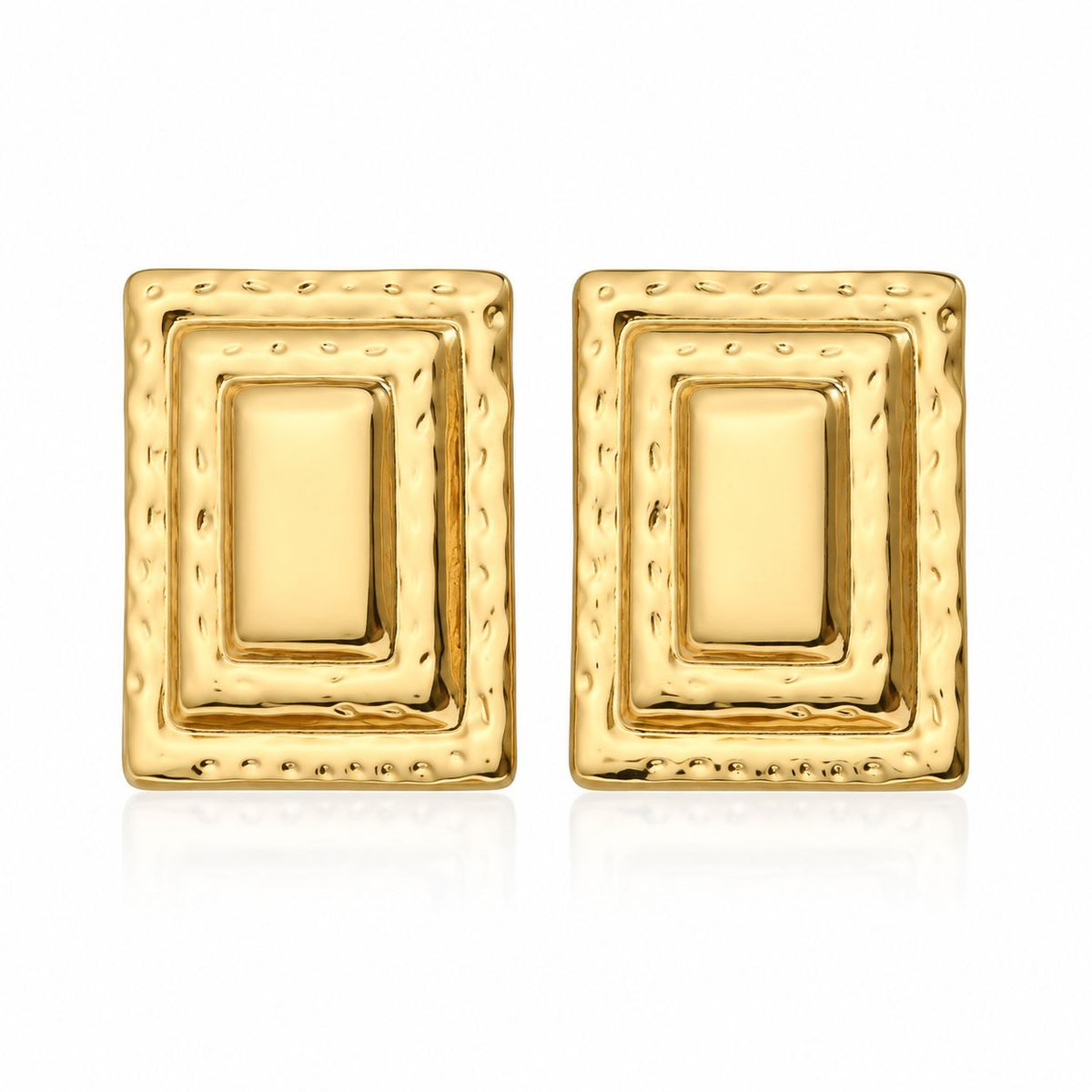 Gold-Plated Textured Geometric Rectangle Stud Earring
