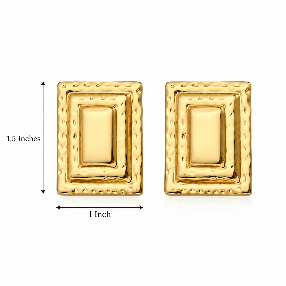 Gold-Plated Textured Geometric Rectangle Stud Earring
