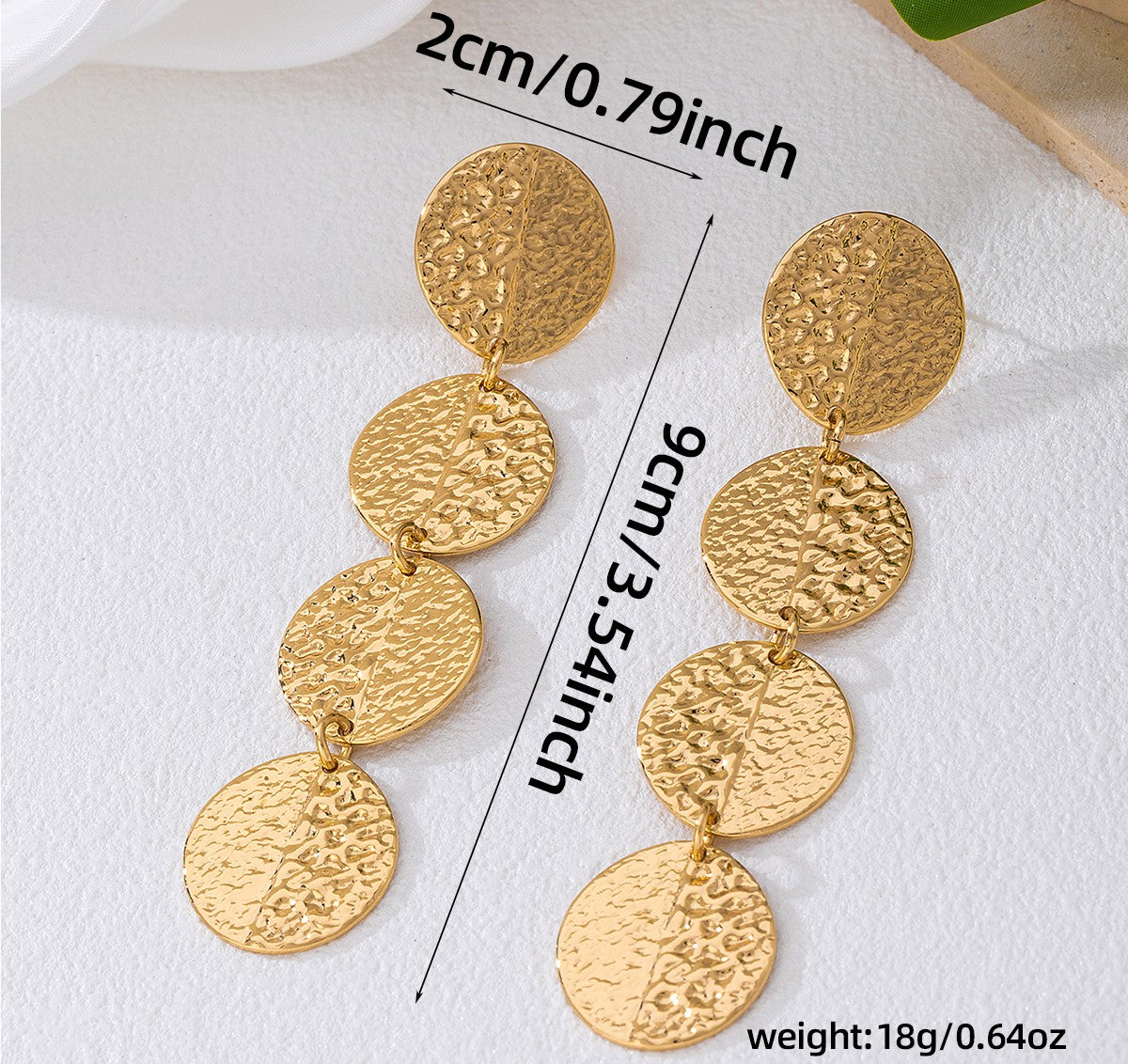 Golden Textured Triple Disc Drop Earring