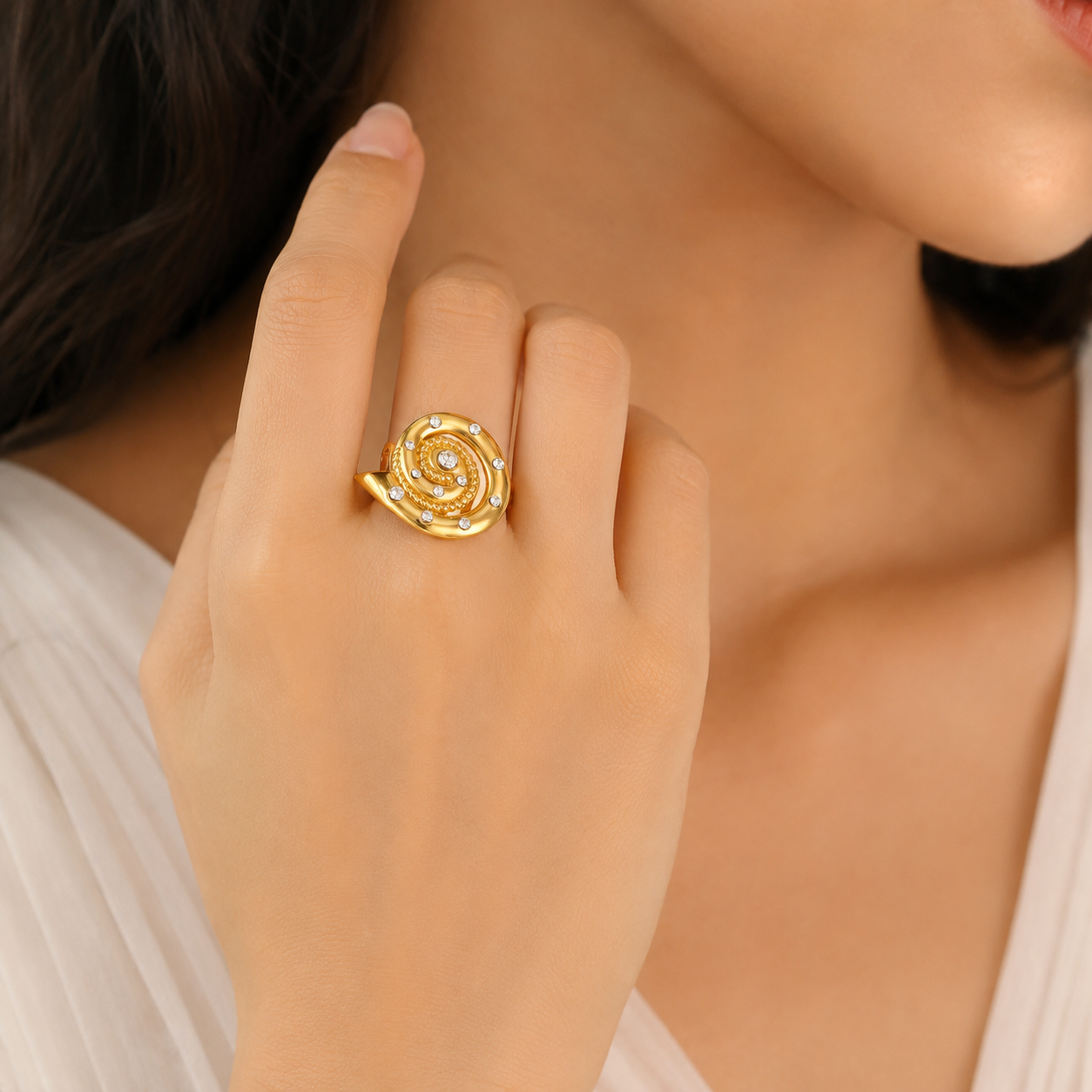 Anti-Tarnish Gold-Tone Spiral Statement Adjustable Ring