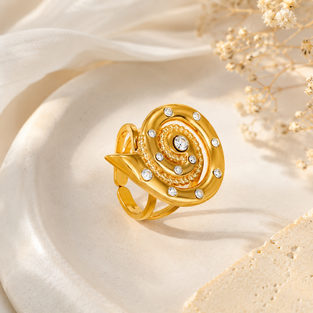 Anti-Tarnish Gold-Tone Spiral Statement Adjustable Ring