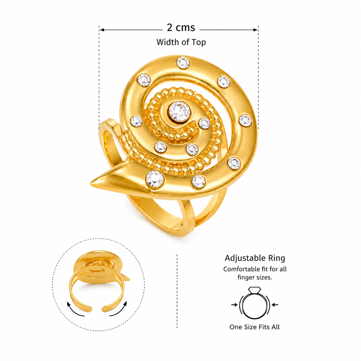 Anti-Tarnish Gold-Tone Spiral Statement Adjustable Ring