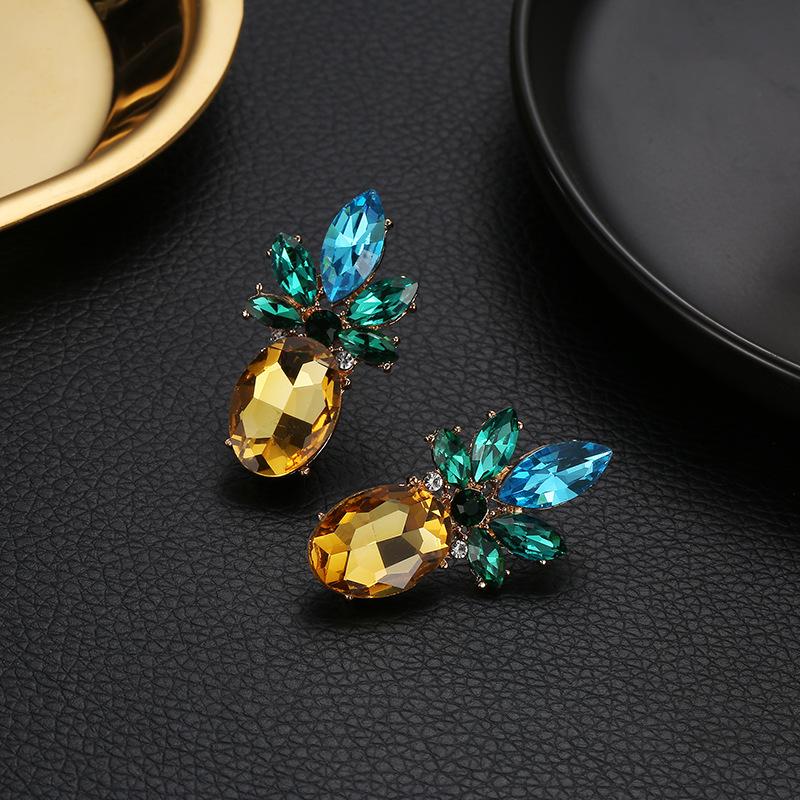 Blue & Emerald Crystal Pineapple Statement Earring