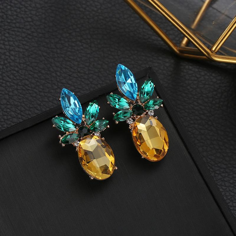 Blue & Emerald Crystal Pineapple Statement Earring