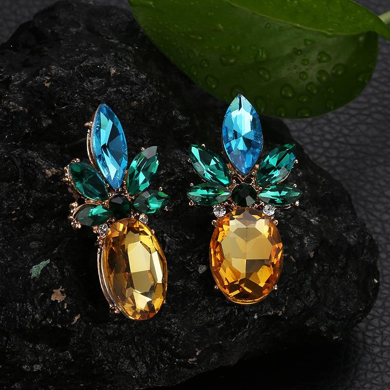 Blue & Emerald Crystal Pineapple Statement Earring