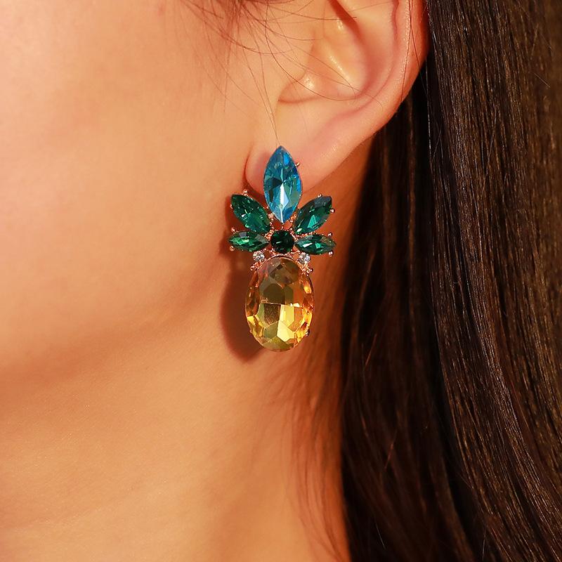 Blue & Emerald Crystal Pineapple Statement Earring