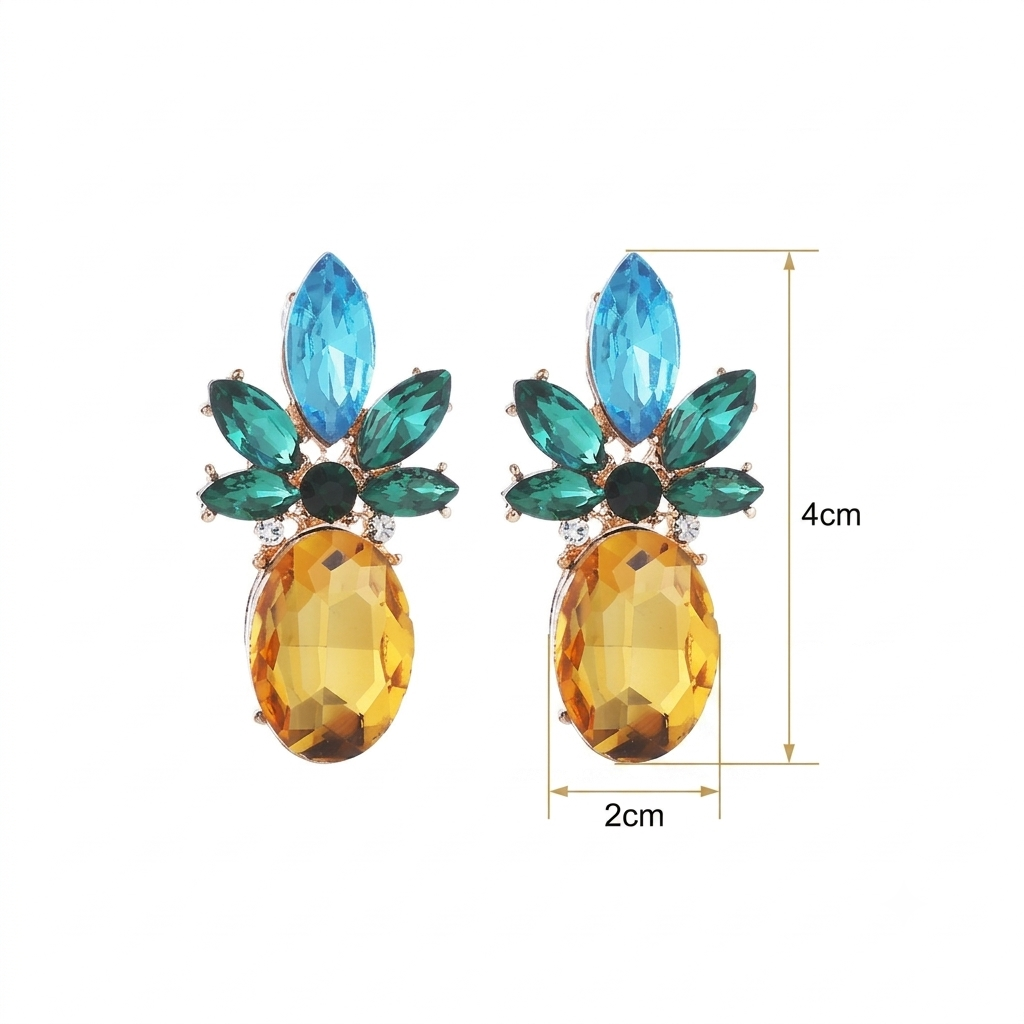 Blue & Emerald Crystal Pineapple Statement Earring