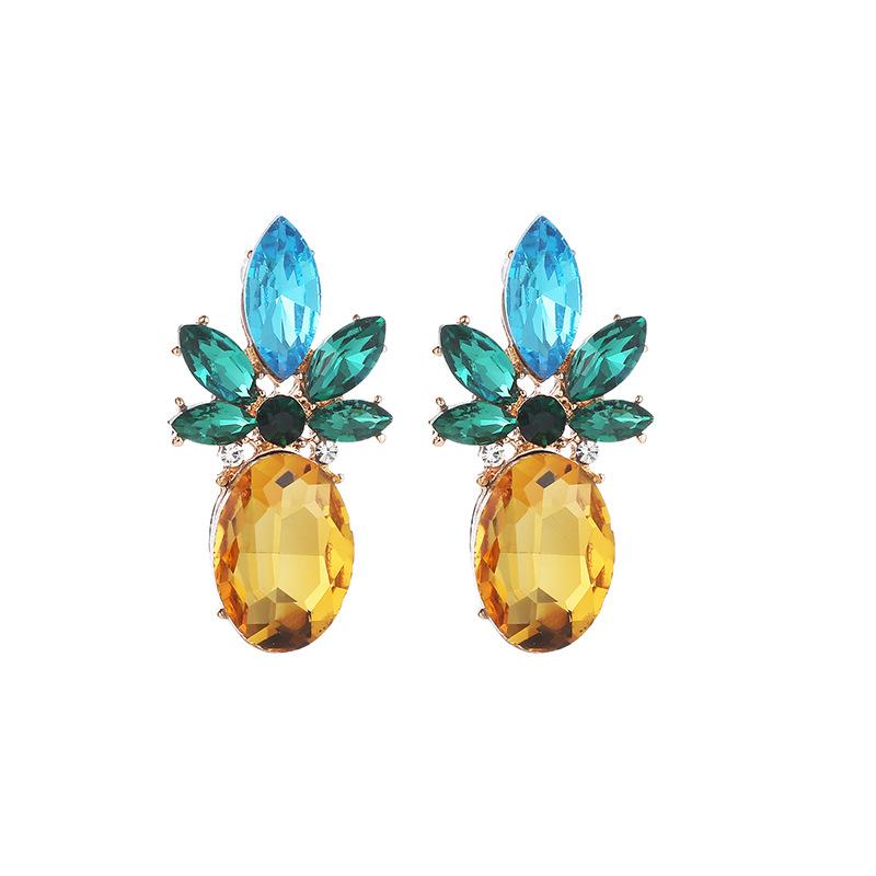 Blue & Emerald Crystal Pineapple Statement Earring