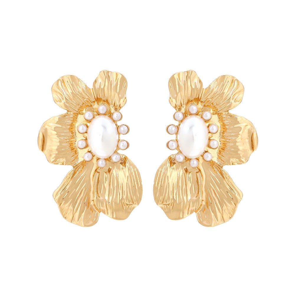 Gold-Tone Pearl Flower Statement Earring