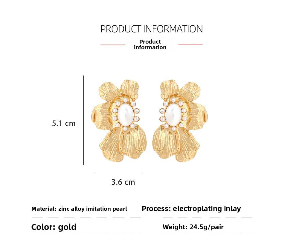 Gold-Tone Pearl Flower Statement Earring