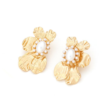 Gold-Tone Pearl Flower Statement Earring