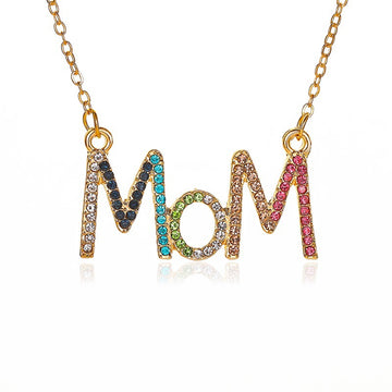 Gold Plated Multicolour Crystal MOM Pendant Necklace