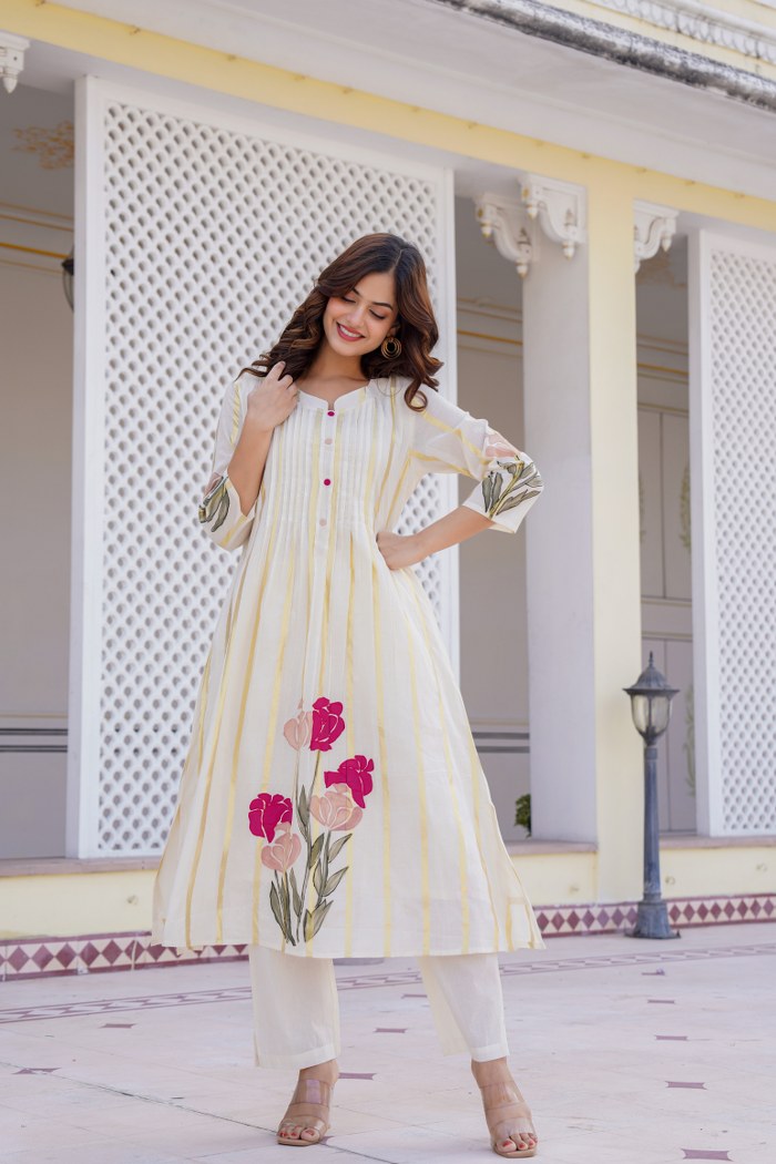 Ivory Hand-Painted Cotton Kurta Set