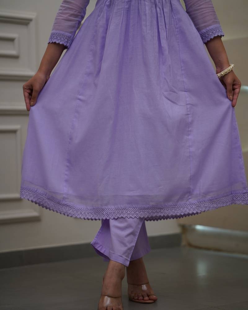 Lavender Embroidered Georgette Anarkali Suit Set