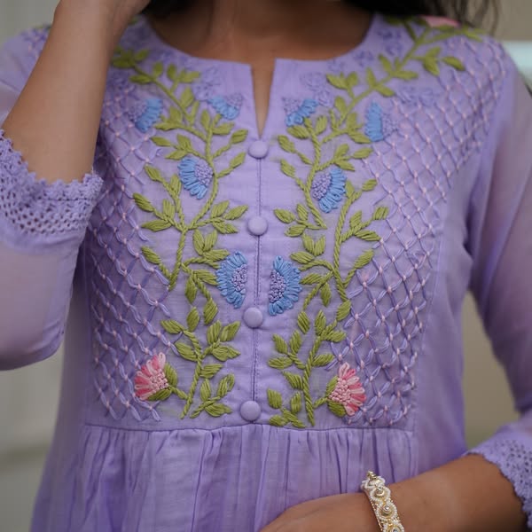 Lavender Embroidered Georgette Anarkali Suit Set