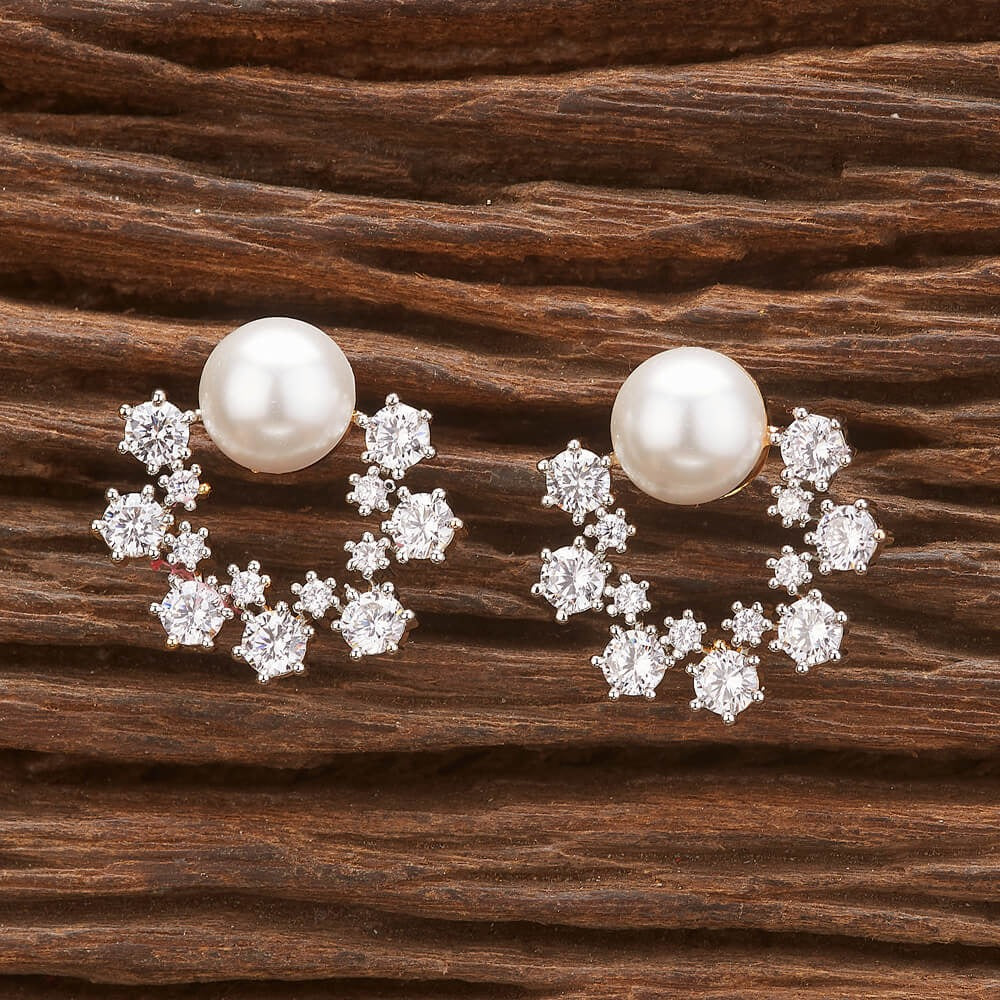 Cubic Zirconia Moti Earring With Black Rose 2 Tone Rhodium Plating