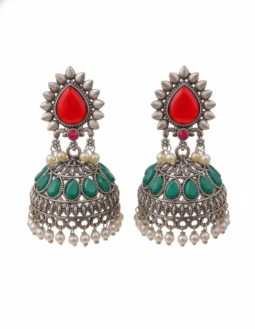 Heritage Pearl Drop Ruby Green Jhumka