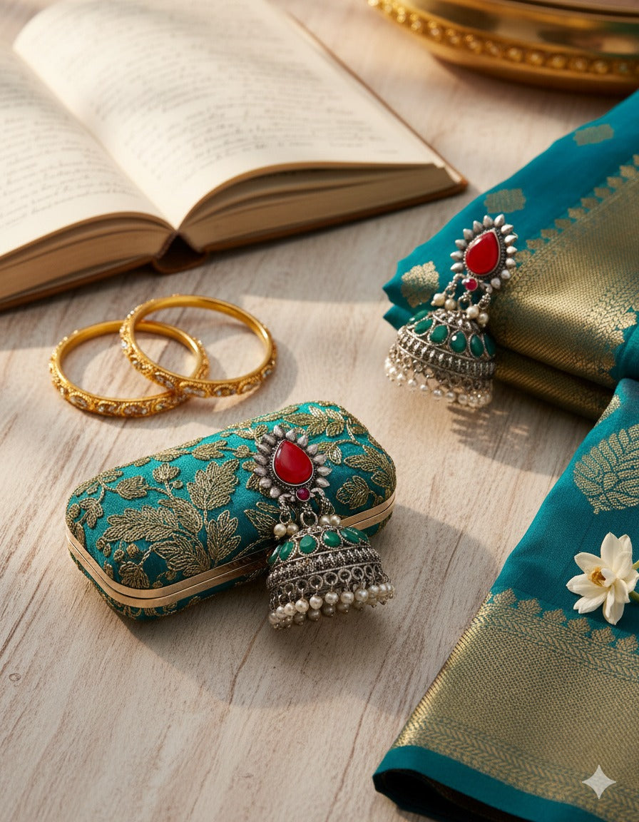 Heritage Pearl Drop Ruby Green Jhumka