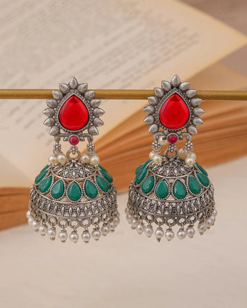Heritage Pearl Drop Ruby Green Jhumka