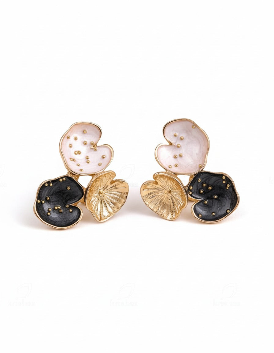Tri-Tone Lotus Leaf Stud Earring