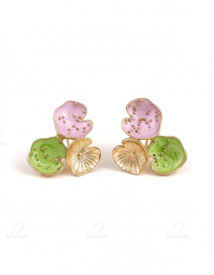 Tri-Tone Lotus Leaf Stud Earring
