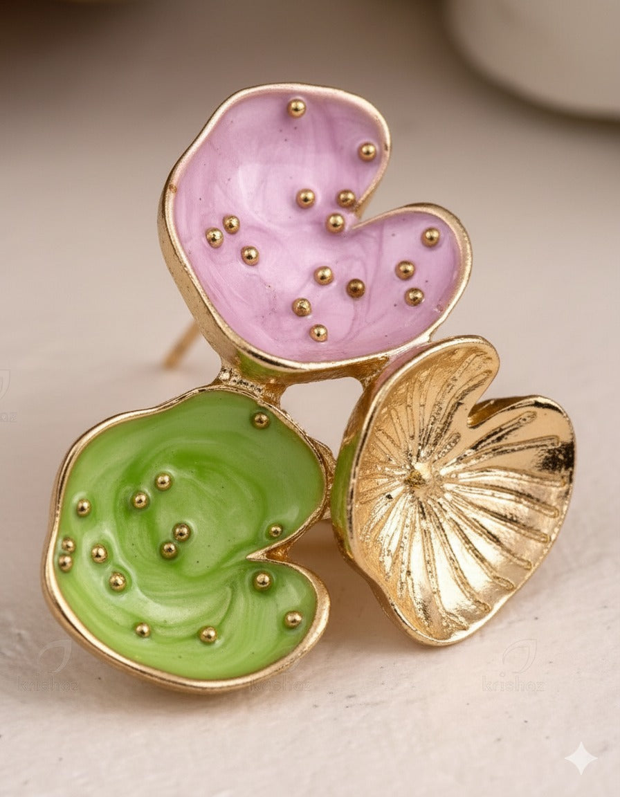 Tri-Tone Lotus Leaf Stud Earring
