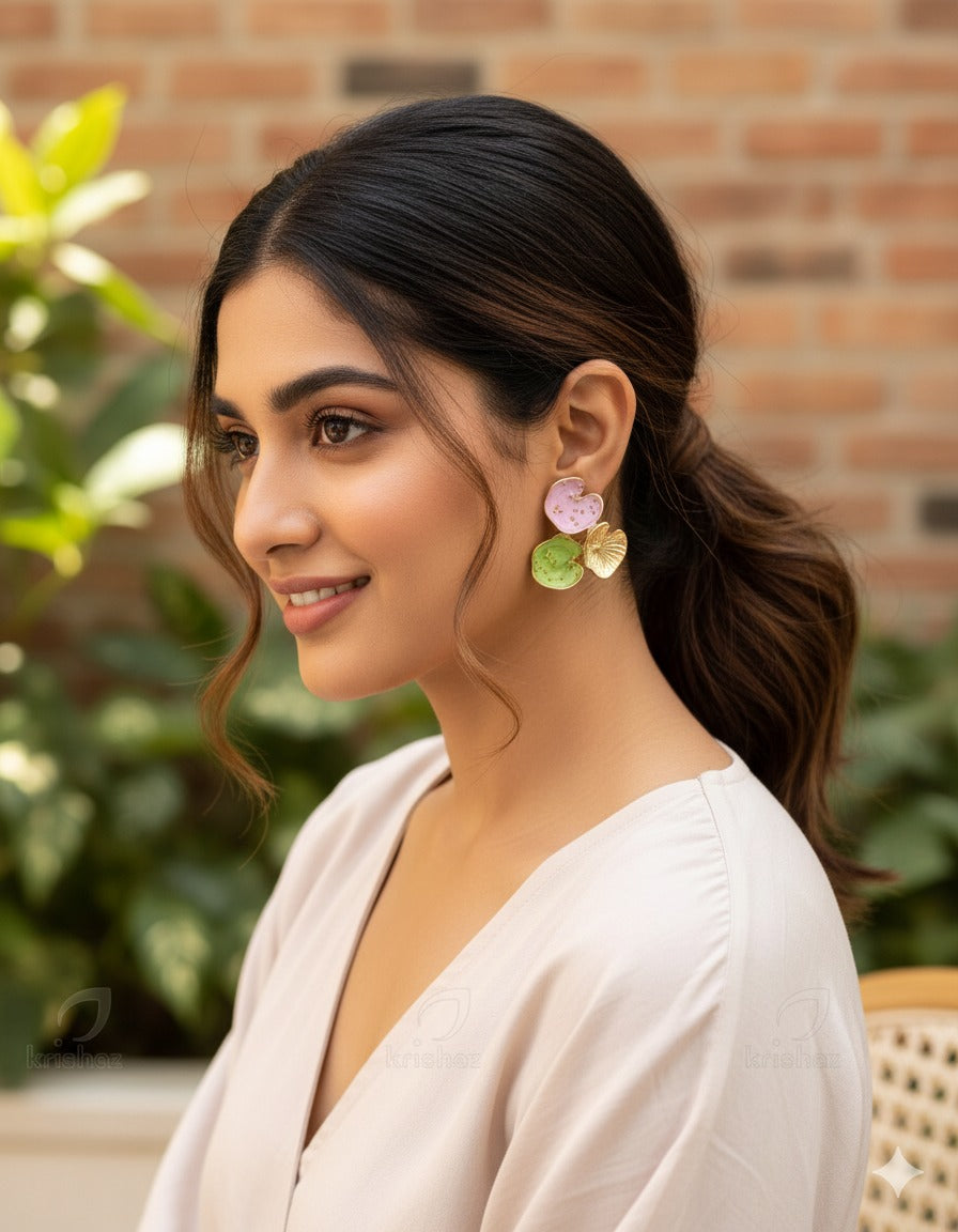 Tri-Tone Lotus Leaf Stud Earring