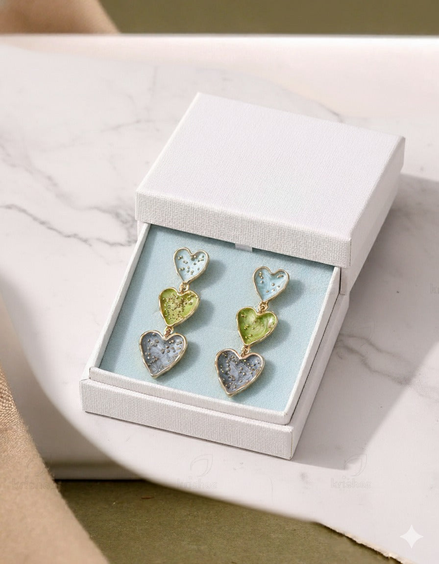 Triple Heart Enamel Drop Earring