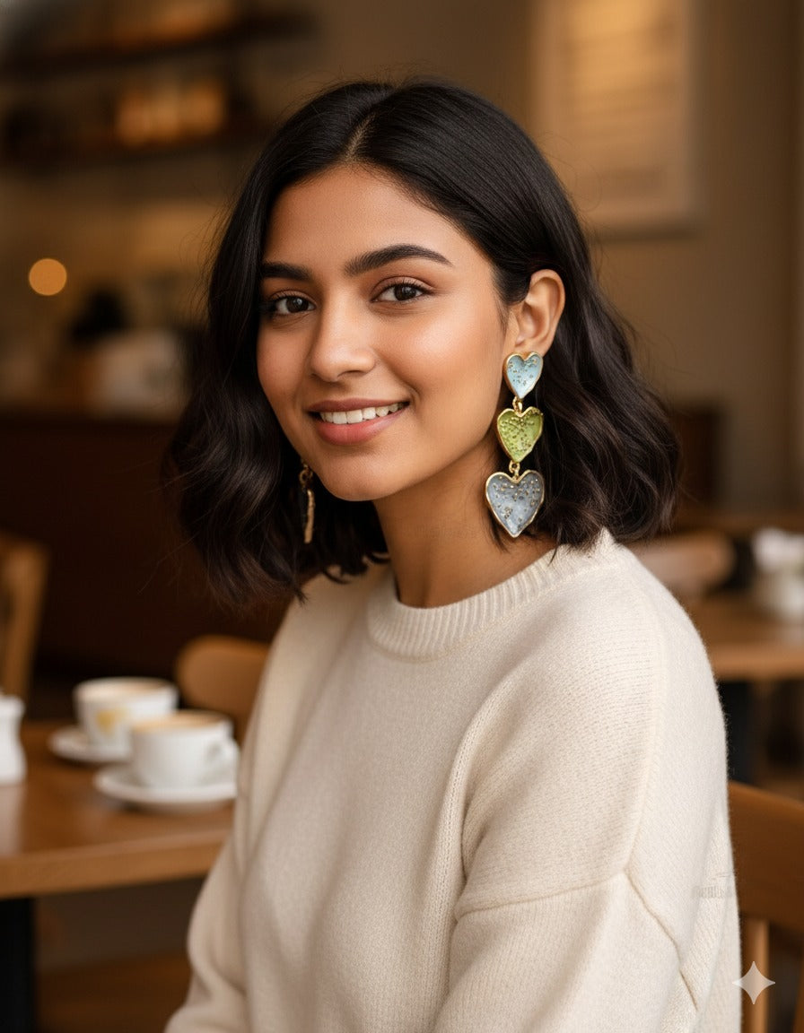 Triple Heart Enamel Drop Earring