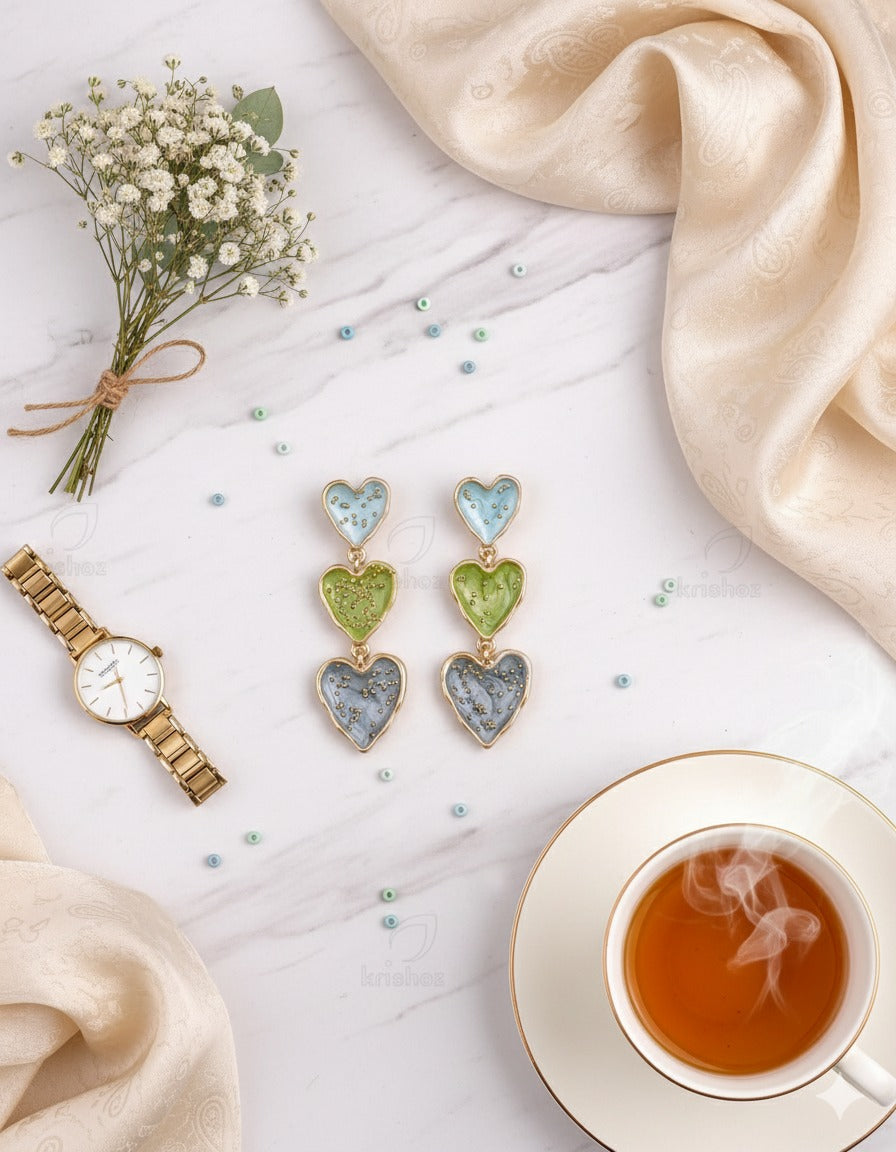 Triple Heart Enamel Drop Earring