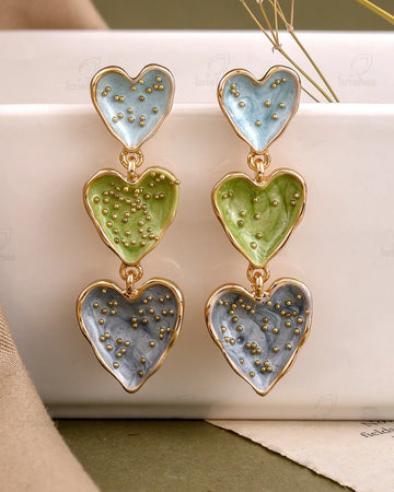 Triple Heart Enamel Drop Earring