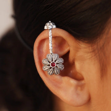 Antique Silver Floral Ear Cuff