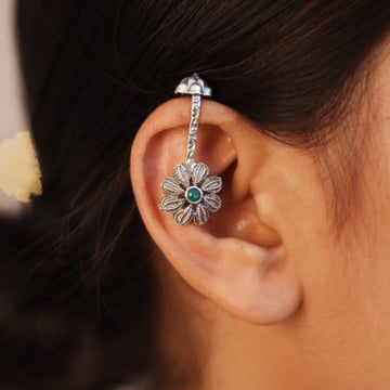 Antique Silver Floral Ear Cuff