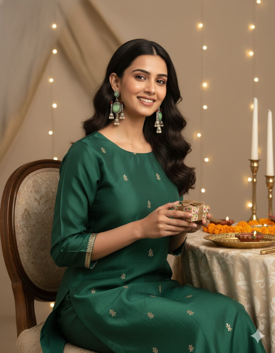 Antique Silver Green Stone & Red Bead Jhumka Earrings with Pearl Drops