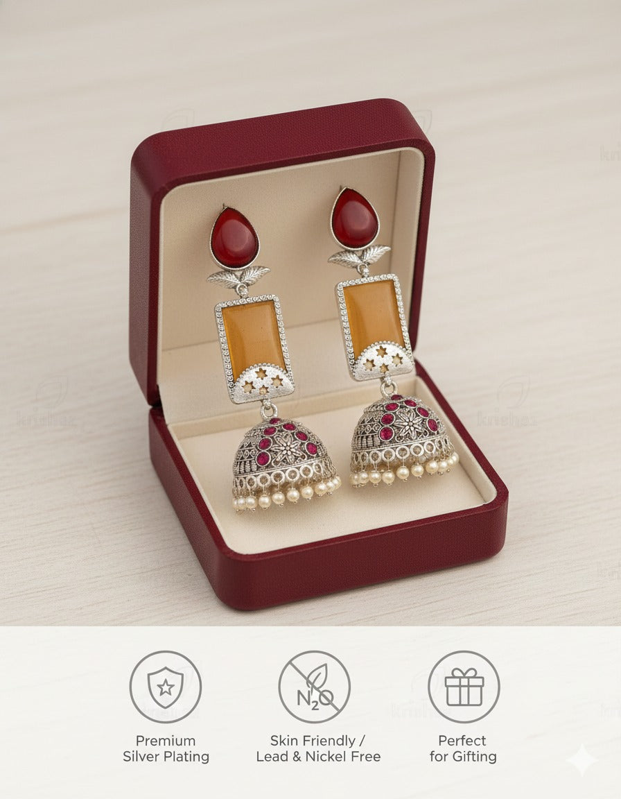 Ruby & Amber Antique Jhumka Earring