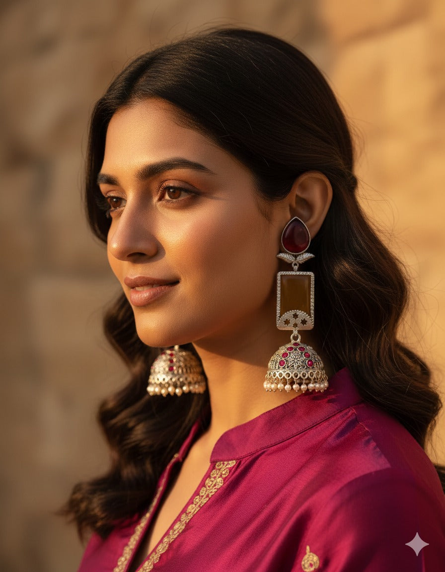 Ruby & Amber Antique Jhumka Earring
