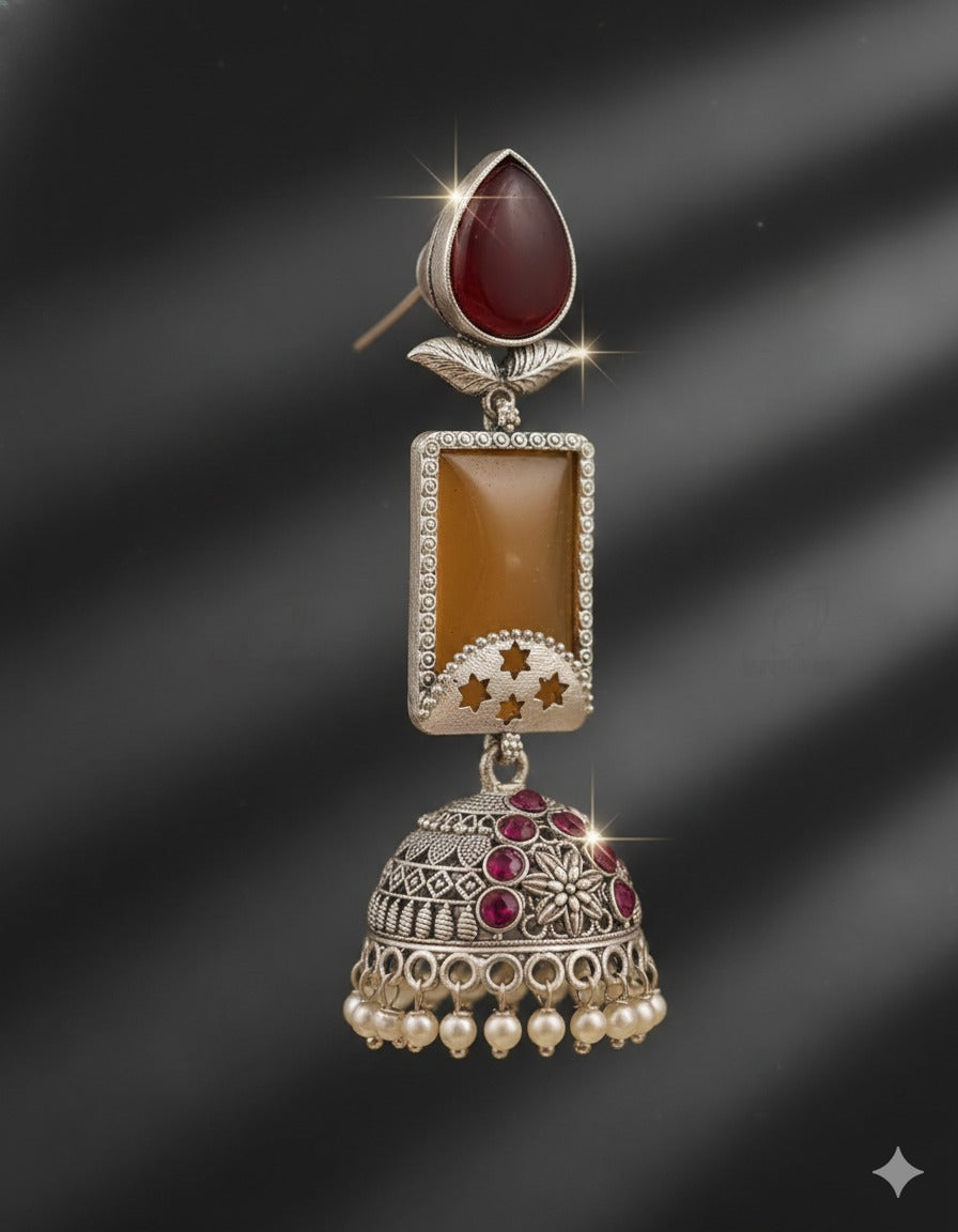 Ruby & Amber Antique Jhumka Earring