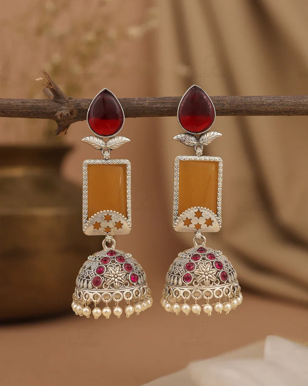 Ruby & Amber Antique Jhumka Earring