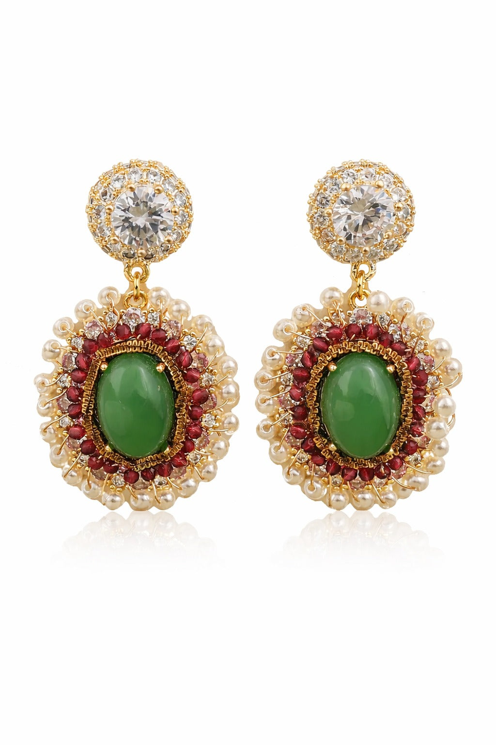 Royal Emerald Pearl Halo Drop Earring