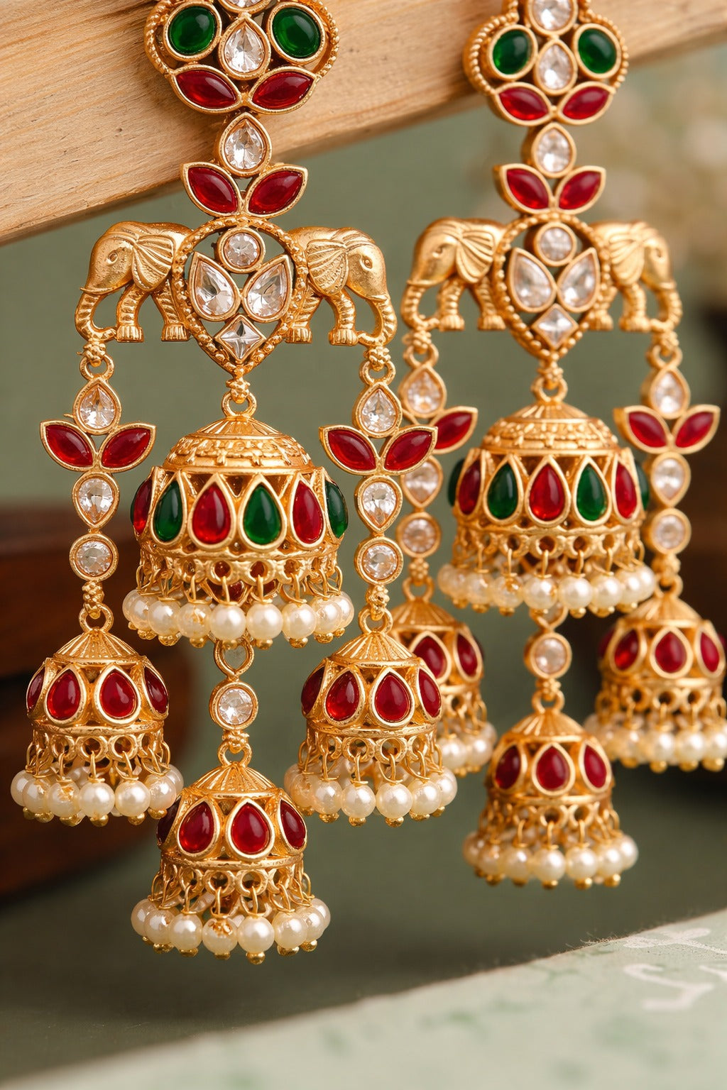 Royal Elephant Motif Multi-Jhumka Earring