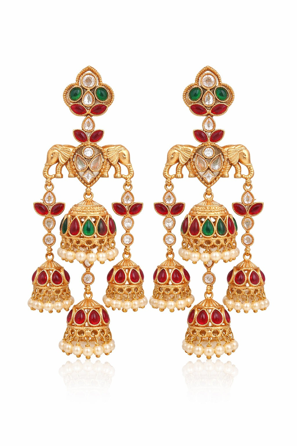 Royal Elephant Motif Multi-Jhumka Earring