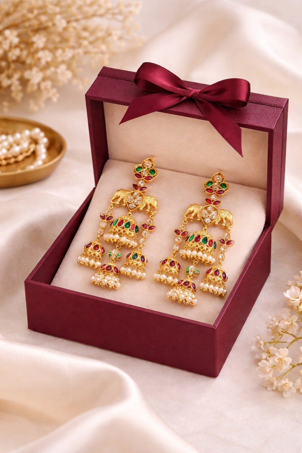 Royal Elephant Motif Multi-Jhumka Earring