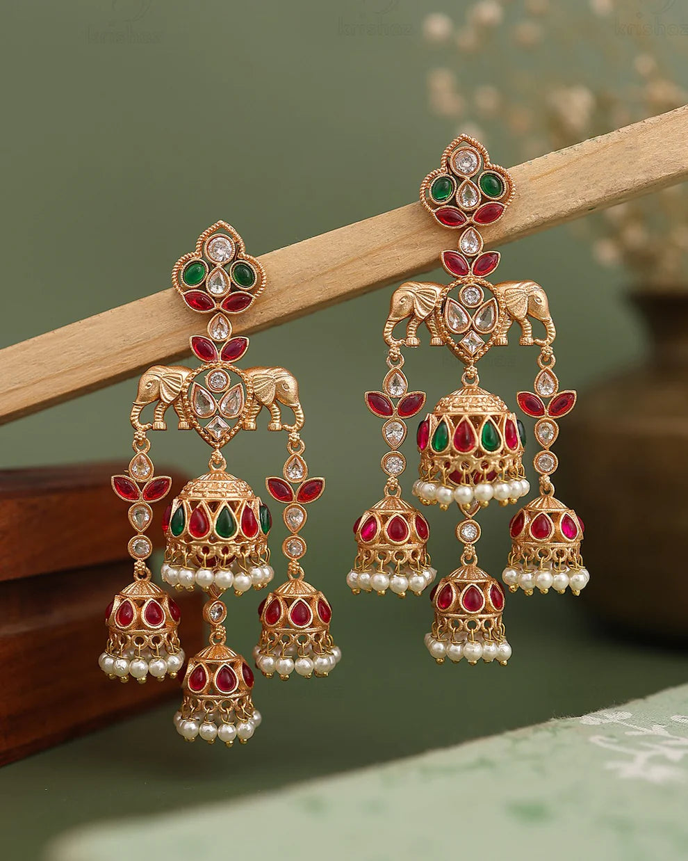 Royal Elephant Motif Multi-Jhumka Earring