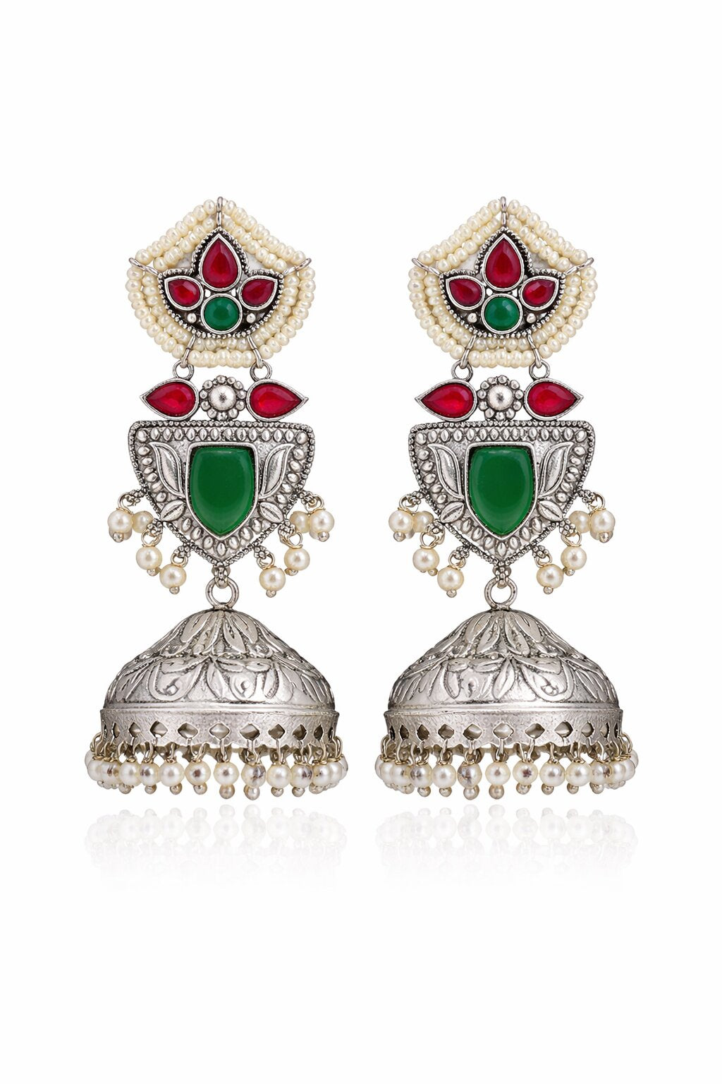 Oxidised Silver Kundan Jhumka Earring