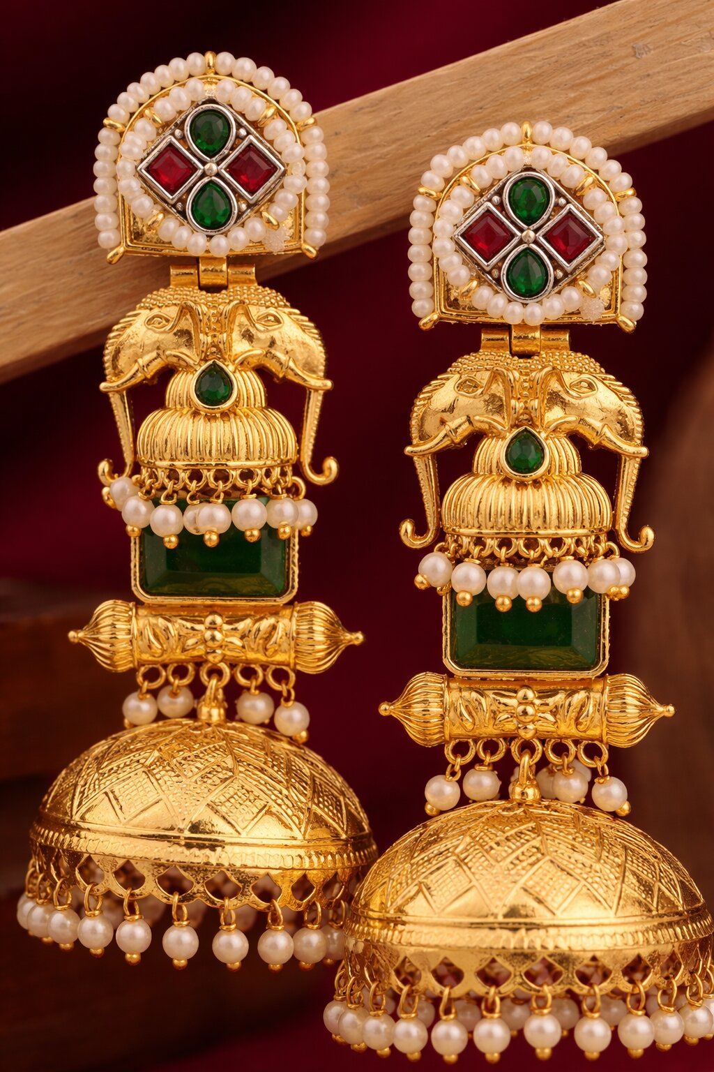Royal Elephant Motif Gold-Plated Jhumka Earring