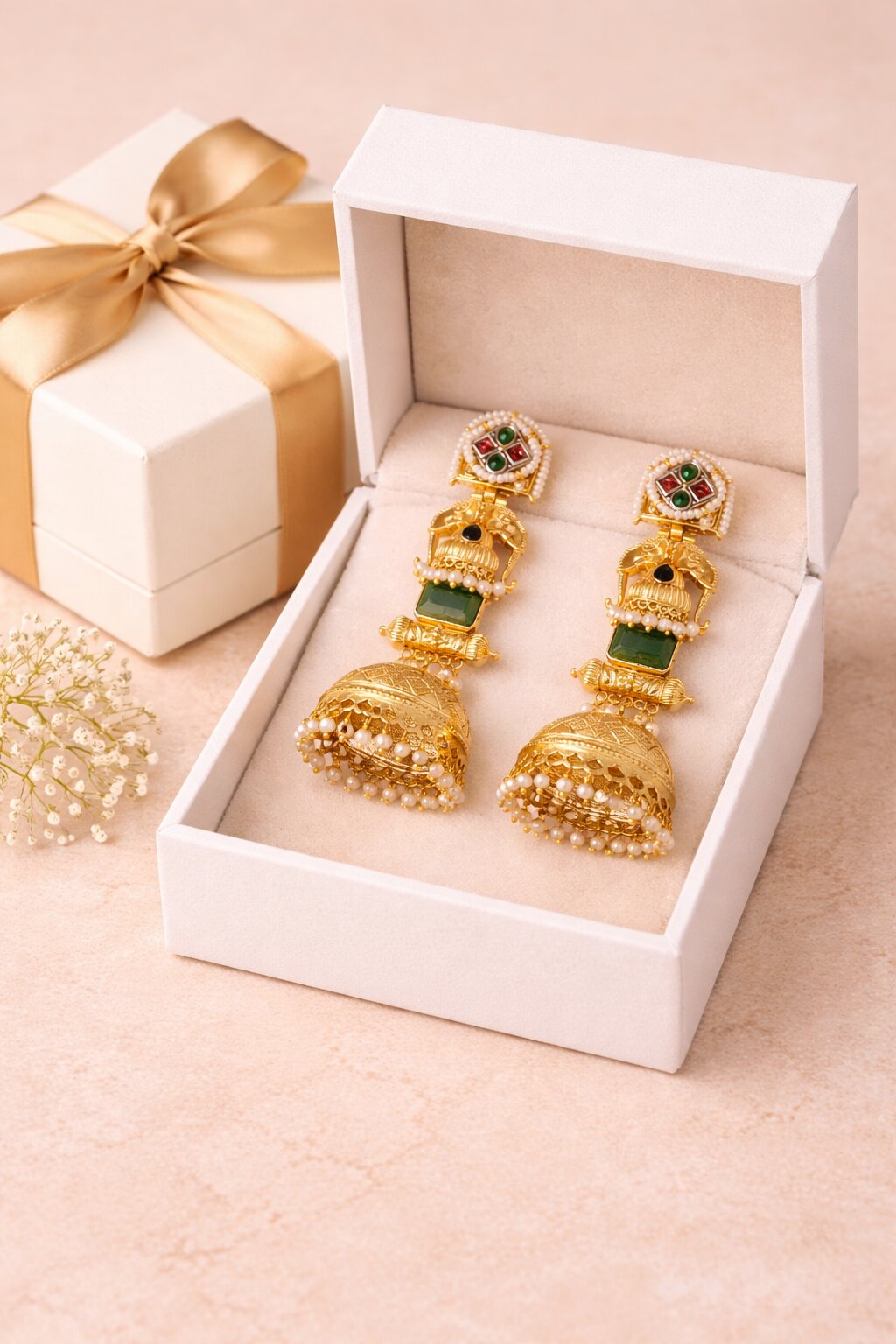 Royal Elephant Motif Gold-Plated Jhumka Earring