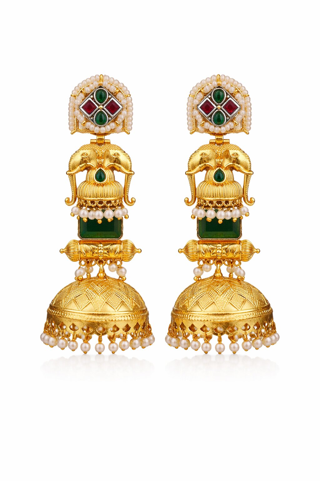 Royal Elephant Motif Gold-Plated Jhumka Earring