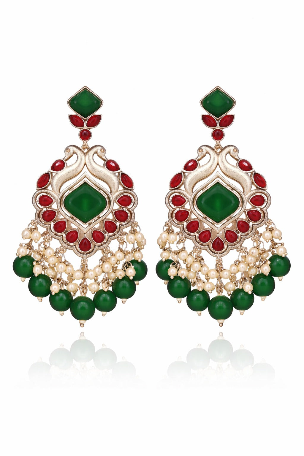 Peacock Motif Silver-Tone Chandbali Earring