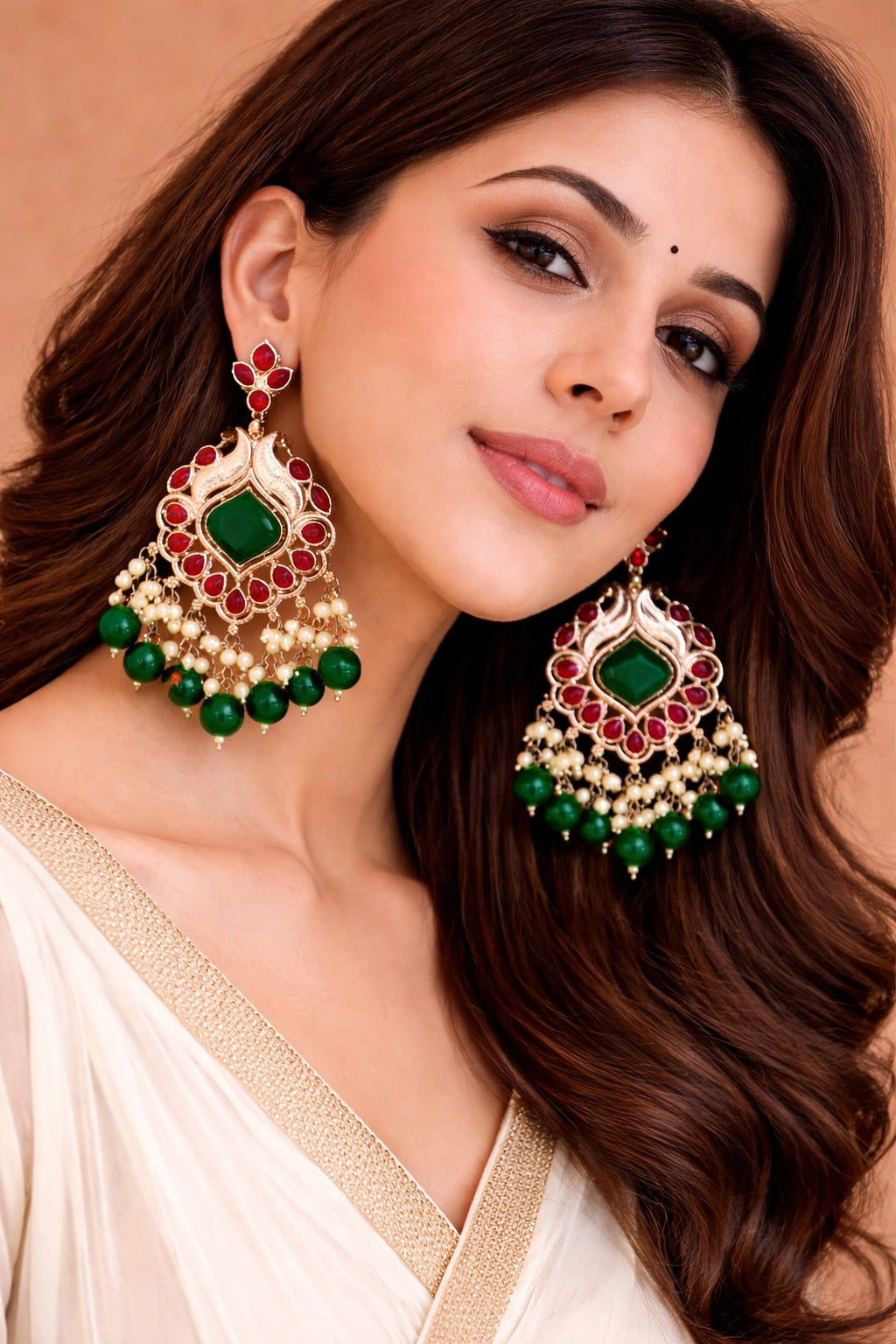 Peacock Motif Silver-Tone Chandbali Earring