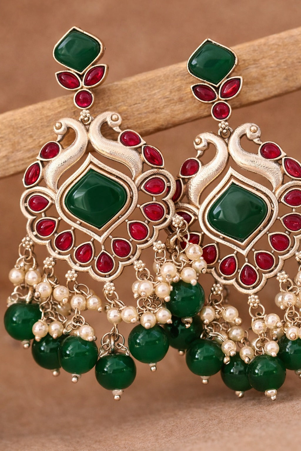 Peacock Motif Silver-Tone Chandbali Earring